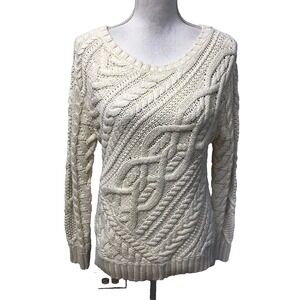 Polo Ralph Lauren Cable Knit Sweater Jumper Womens Medium White Preppy Academia
